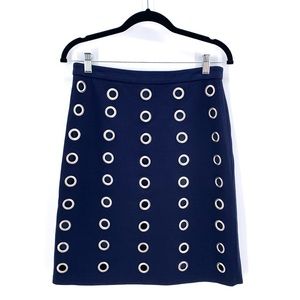 Carmen Marc Valvo Navy Blue Grommet Pencil Skirt Size Medium Office Career